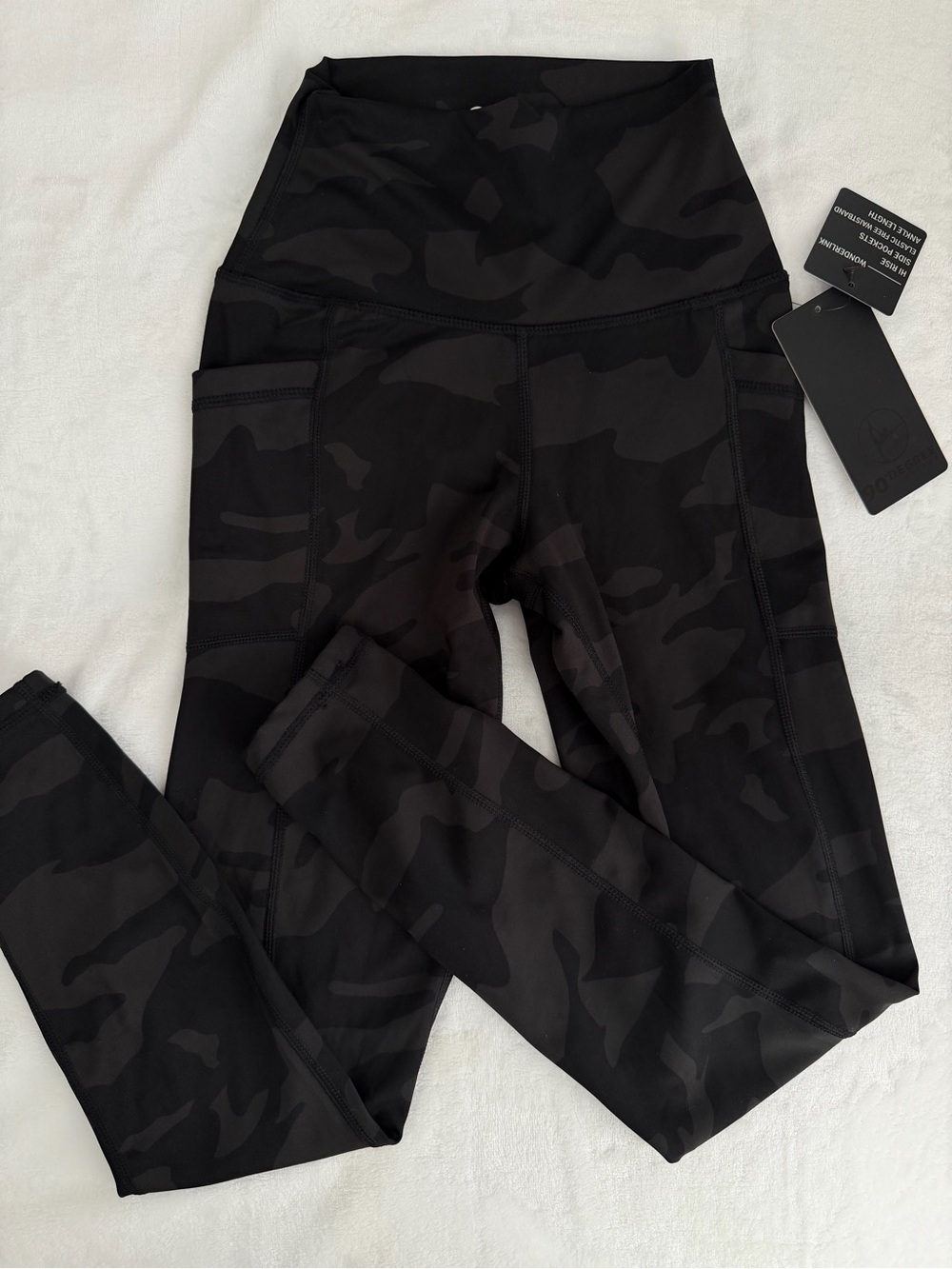 90 Degree By Reflex Black Camouflage High-Waist Leggings with Side Pockets